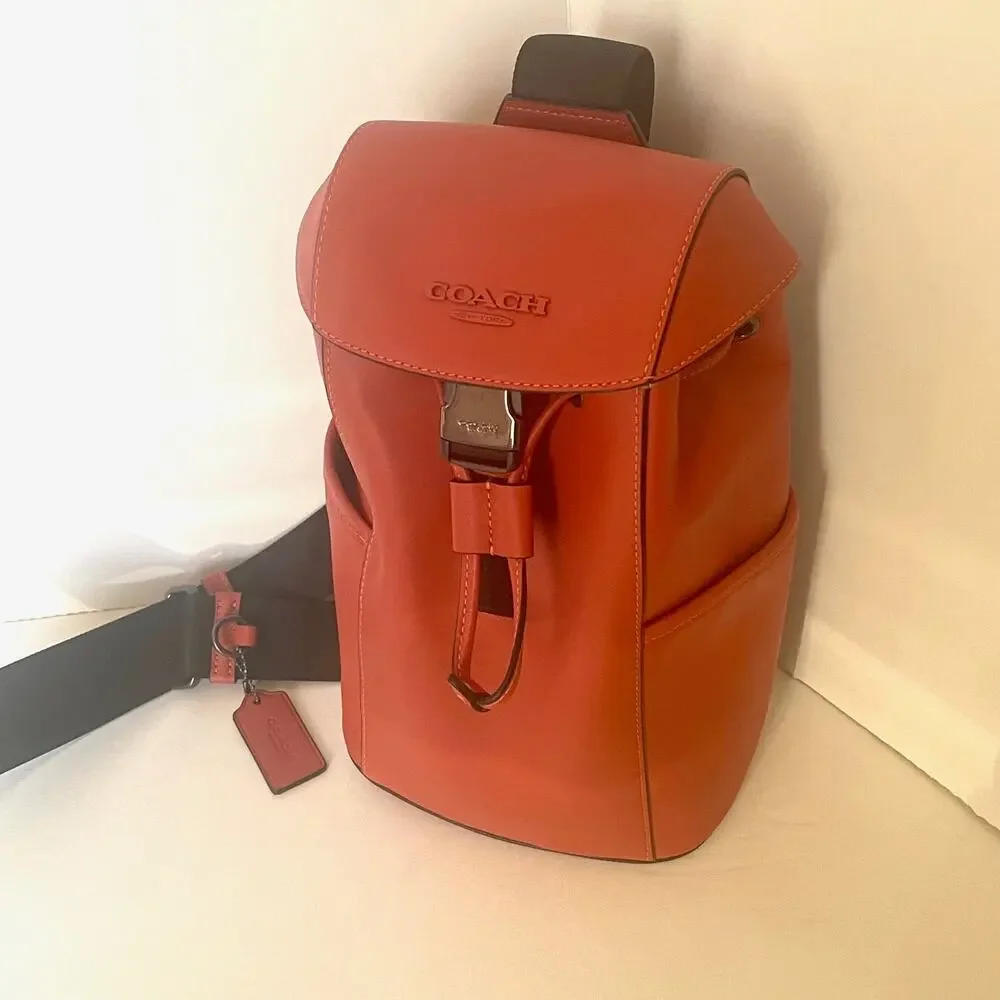 Coach Racer Pack Leather Sling Bag Deep Orange Gunmetal Mens CU111 NWOT